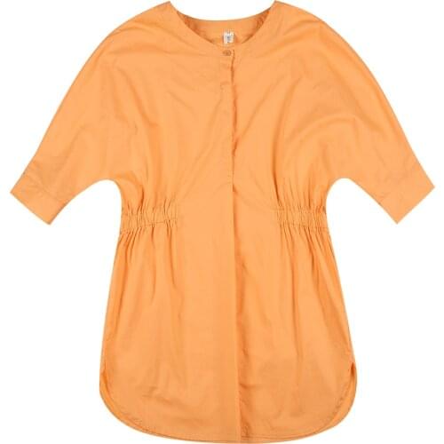 2020 Summer&Autumn Woman Loose Western Style Mid-Length Solid Color Pullover Plus Size Shirt