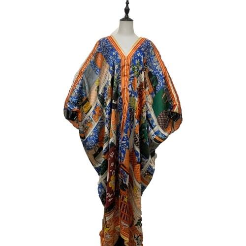Batwing Sleeve 2021 Summer V-neck Silk ropa europea Kaftan Maxi Dress Kuwait Fashion floor Length Beach caftan Long Dress