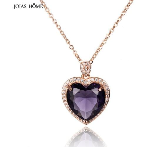Joiashome Classic 925 Sterling Silver Women Pendant Necklace With Heart Shape Amethyst Gemstones Silver Fine Jewelry Women Gift