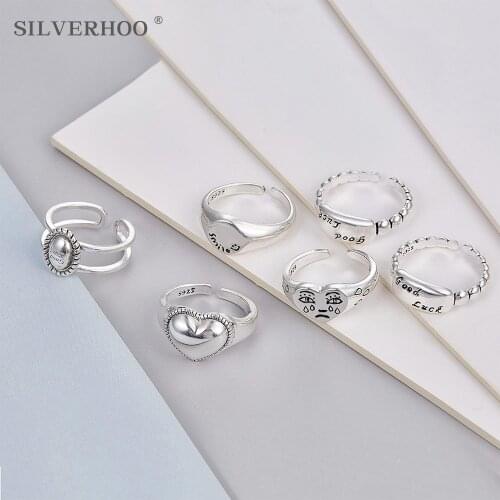 Punk Vintage Heart Rings For Women Silver Color Finger Ring Antique Open Adjustable Ring Simple Fashion Women Jewelry Best Gift