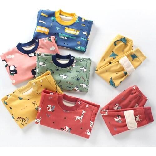 Winter Baby Pajamas Set Plus Velvet Children Pajamas Warm Sleepwear Sets Kid Sleeping Clothes Boys Girls Warm Pyjamas Winter