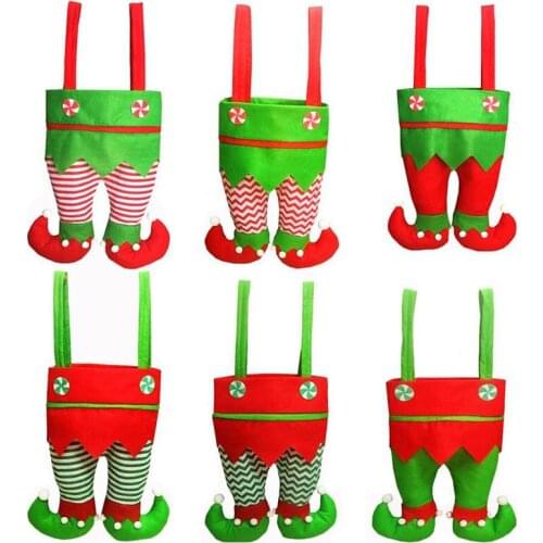 10 Pcs Christmas Elf Candy Bags Santa Elf Spirit Pants Treat Pocket Decor Holiday Party Gifts Bags Xmas Decoration Wholesale X2