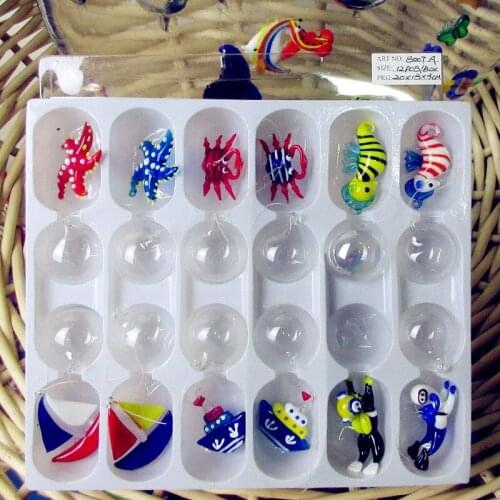 12pcs Handmade Floating charm marine animals statues miniature glass figurines Aquarium Decoration Ornaments Pendant Accessories