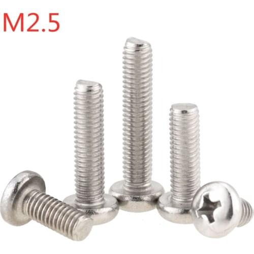 50PCS M2.5x3 6 12 14 16 22 25 DIN7985 GB818 304 Stainless Steel Cross Recessed Pan Head Screws Phillips Screws M2.5*3 M2.5*30