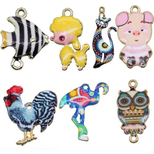 5pcs Mixed Color Enamel Drop Oil Animal Owl Flamingo Cactus Bracelet Connector Womens Girl DIY Jewelry Making Bracelet Accessor