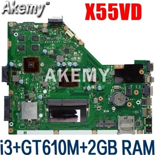 AKemy X55VD For ASUS X55VD X55V X55C X55VDR Laptop motherboard I3-2350M CU REV.3.1 with graphic card Mainboard test good 2GB