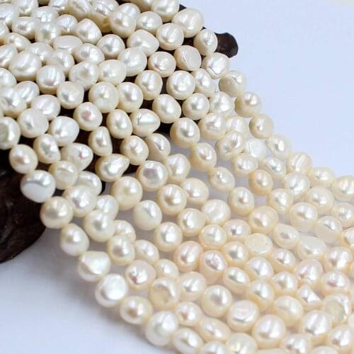 Free Shipping 7-8mm White Baroque Potato Natural Pearl Freshwater Loose Diy Smart Jewelry Making Beads 14inch