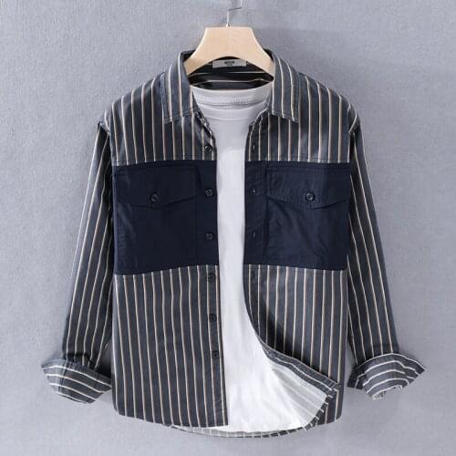 Suehaiwes brand long sleeve casual men shirt fashion comfortable patchwork shirts for men spring stripe shirt mens chemise