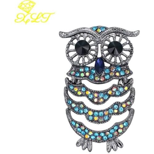 Animal Brooch Owl Alloy Blue Color Diamond Brooch Personality Corsage Clothing Accessories Pins