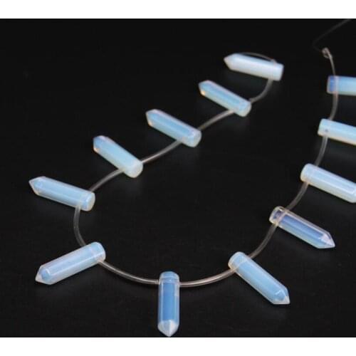 15.5"strand Natural White Opal Top Drilled Hexagon Point Beads,Gems Stone Stick Bullet Pendants DIY Earring Jewelry Making