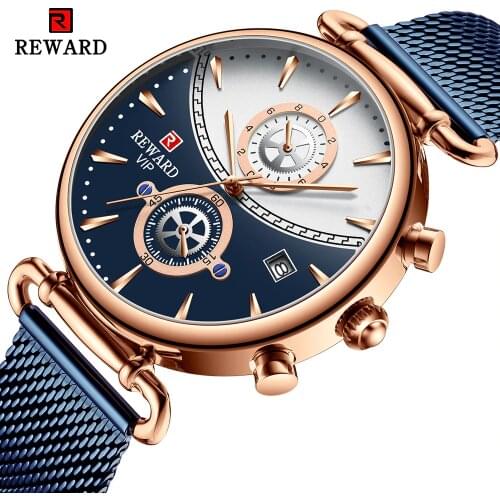 REWARD New Men Watches Top Brand Luxury Sport Quartz Blue Watch Men Full Steel Business Wrist Watch Waterproof Relogio Masculino