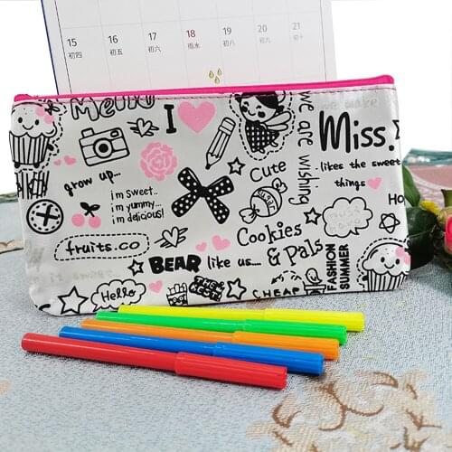 Childrens educational toys graffiti pencil case, Stationery Pouch Zipper Bag, Classroom Arts and Crafts, Travel Toys