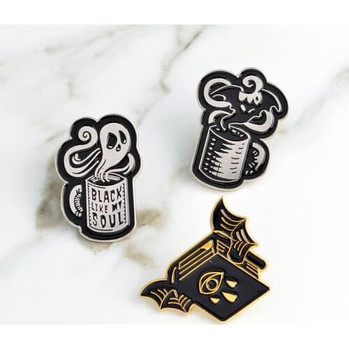 Black Cup Skeleton Skull Bat Pin Punk pin Brooch Badge Enamel pin Backpack Bag Jacket Accessories Men Women Brooch