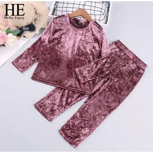 HE Hello Enjoy Fashion Kids Baby Boy Girls Sports Clothes Toddler Baby Girl Boy Striped Velvet Autumn Spring Suit Pants 2Pcs