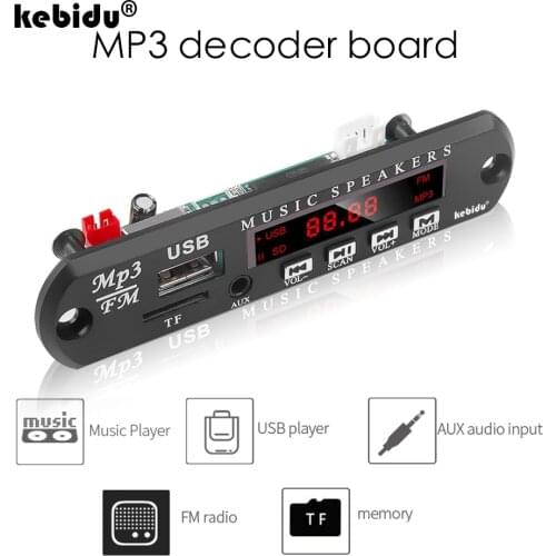 Kebidu New Hot Remote WMA USB FM AUX TF FM Radio MP3 Decoder Audio Board Music Speaker for Car Kit Wholesale No Bluetooth 6V 12V