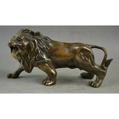 China Old Decorated Handwork Copper Carved a Fierce Lion Roar Elegant Statue