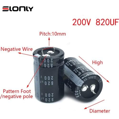 2pcs 200V/820UF Nichicon Horn Capacitors Pitch 10mm 105 ℃ 820UF 200V 22X40 22X50 25X30 25X35 25X50 30X30 35X30 mm