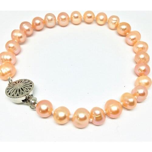 Natural freshwater cultured orange pearl pretty girl fashion bracelet approx round beads 7-8,8-9mm jewelry making 7.5inch B1525