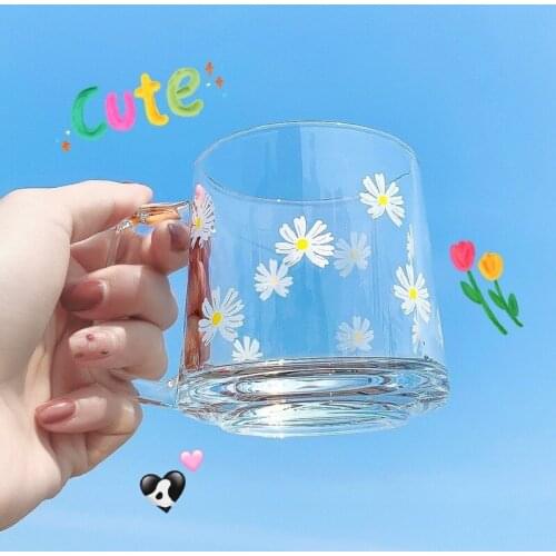 Creative Glass Cup Mug Ins Cute Little Daisy Breakfast Milk Coffee Cup Transparent Glass Large-capacity Water Cup Drinkware