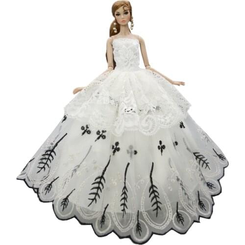 NK 1X Princess Doll Noble White Black Flower Border Wedding Fashion Party Dress Suitable For Barbie Accessories Doll Girl Gift