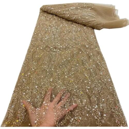 Latest African Lace Fabric 2021 High Quality Sequins Tulle Lace Nigerian Embroidered Bridal Lace Fabric Wedding Dress r70-54