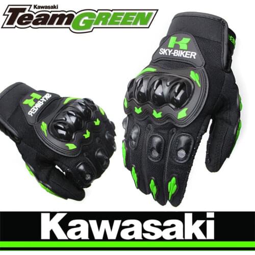 For kawasaki Motorcycle racing Gloves Mens Motocross full finger gloves Motorcycle gloves Retro Red Orange Green With logo