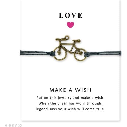 Hot Sale Unisex Friendship Statement Make a Wish Silver Brass Live to Ride Cycling Bikers Bicycle Charm Mens Bracelets for Women