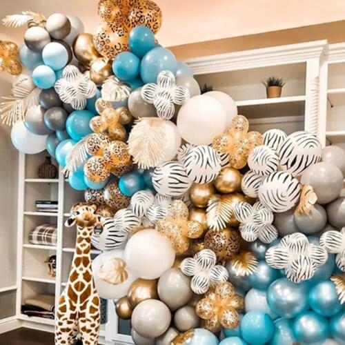 Animals Striped Foil Balloons Garland Kit Jungle Safari Theme Party Supplies Favors Kids Boys Birthday Party Baby Show