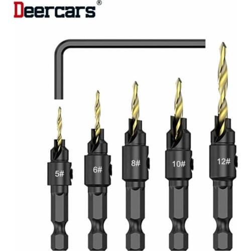 Countersink Drill Bit Hex Shank Handle Woodwork Hole Opener Set Reaming Hardware Tool With Spanner