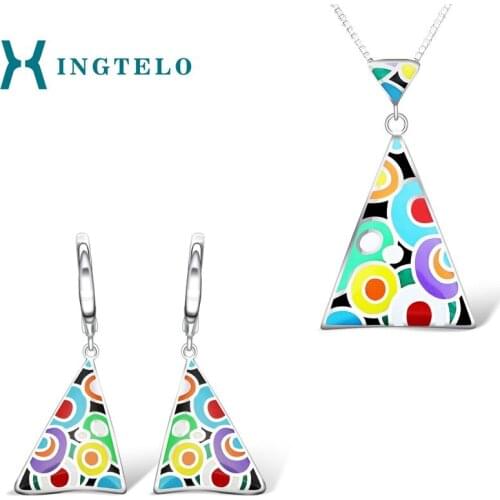 XINGTELO Colorful Jewelry Set 925 Sterling Silver Triangle Earrings Pendant and Chain Woman Birthday Gift