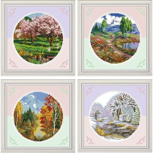 Cross Stitch Kits Four Seasons Scenery DMC 11CT 14CT Count Printed Embroidery Cross Stitch Kit Embroidery Needle and Thread Sets