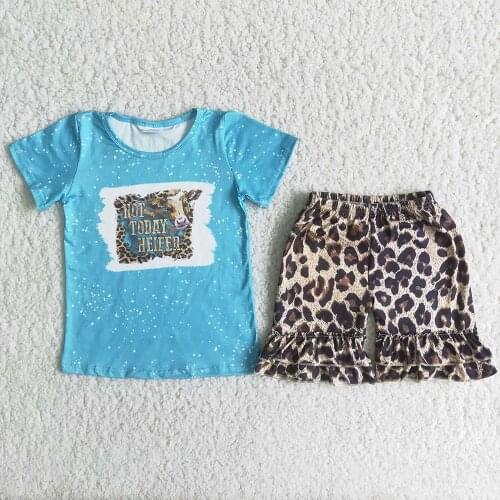 New Arrival Kids Clothes For Summer Toddler Girls Cow Print Top And Leopard Shorts Set Fashion Boutique Clothing Set