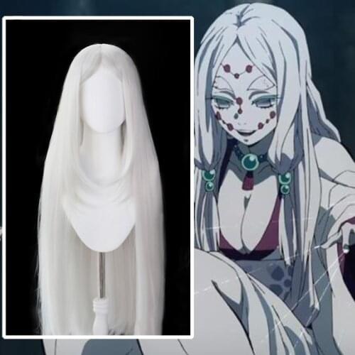 Anime Comic Demon Slayer Kimetsu no Yaiba Cosplay Wigs Mother Spider Demon Cosplay Wig Heat Resistant Synthetic Wig Long White