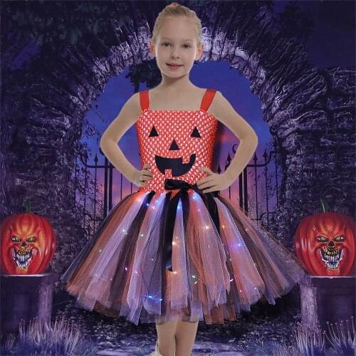 Pumpkin Monster Girls LED Tutu Dress Halloween Light Up Costume Tutus Kids Dresses for Girls Carnival Pageant Baby Birthday