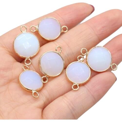 2Pcs Natural Stone Pendants Round Opal Faceted Connectors Charms for Fashion Jewelry Making Necklace Bracelet Supplies