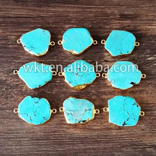 WT-C023 Elegant women gift gold trim howlite stone pendants with double loops connector fashion jewelry pendant
