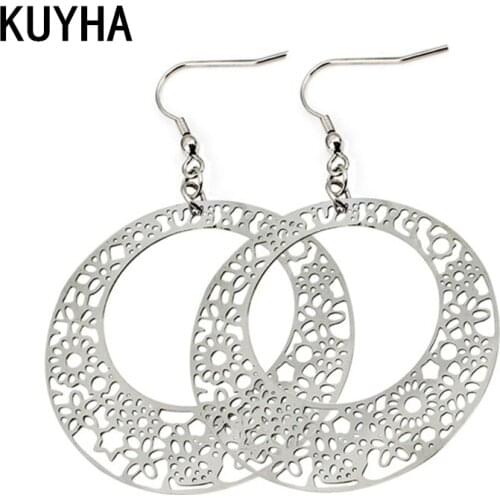 Simple Hollow Round Earrings for Women Girl Piercing Metal Unique Designed Thin Ear Jewelry