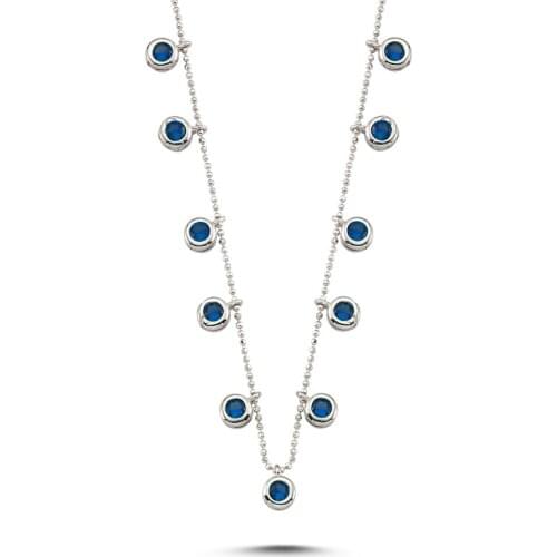 Silver 925 Sterling Sapphire Zircon Dangle Necklace