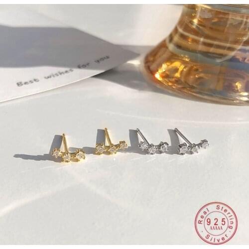 HI MAN 925 Sterling Silver Korean Version Of Simple Compact Single Rrow Zircon Stud Earrings Women Birthday Gift