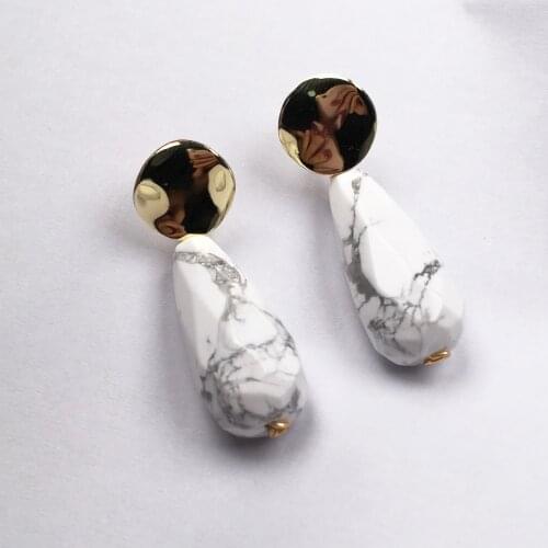 New Women Natural Water Drop Shape Agat Stone Earrings for Women 12x30mm