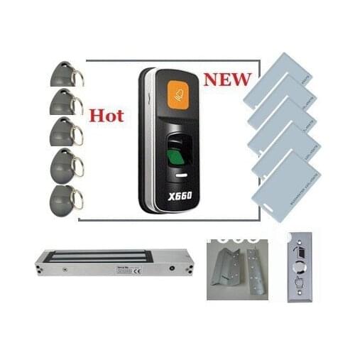 Fingerprint Access Control System YET-X660-EM +Magnetic Lock+ZL Bracket+ Metal Exit Button+10pcs User Cards