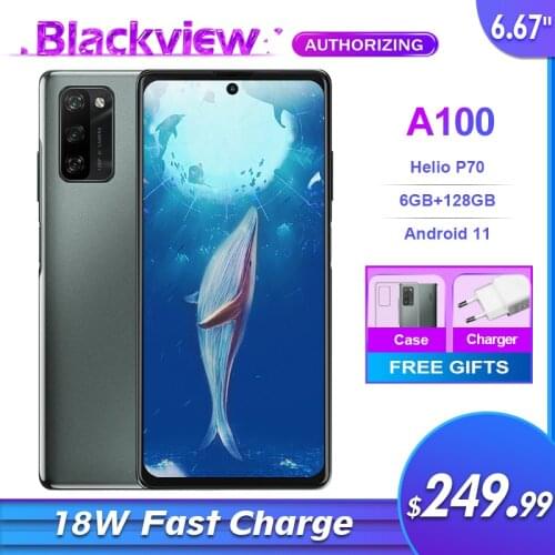 Blackview A100 6GB+128GB Android 11 Smartphone 6.67'' FHD+ Helio P70 Octa Core 12MP 4680mAh Mobile Phone 18W Fast Charge