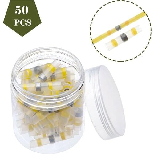 50pcs Waterproof Solder Seal Wire Connectors Waterproof Heat Shrink Butt Connectors Automotive Insulated Wire Terminal 22-16 AWG