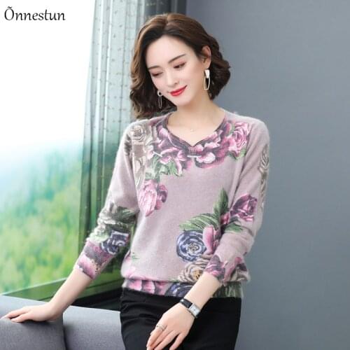 Floral Print Sweater Women Autumn Winter New Casual Long Sleeve Sweater Pullover Knitted Pull Femme Soft Sweaters Women