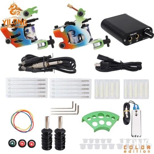 Complete 2 Coil Tattoo Machine Tattoo Grip Power Ink Cup Supply for Beginner Art