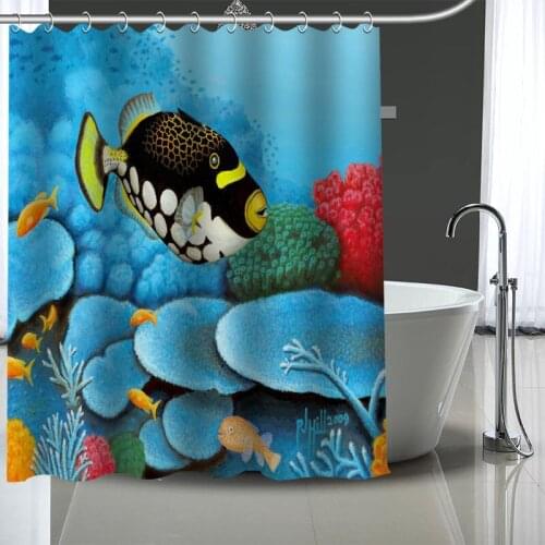 Waterproof Shower Curtain Can Be Customized Fish Painting Bathroom Shower Bath Supplies Polyester Shower Curtain With Hooks