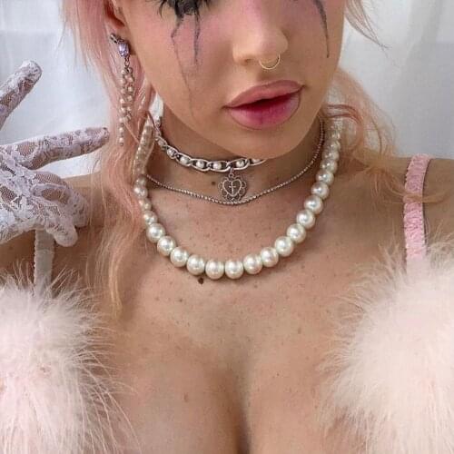 Y2K Pearl Heart Cross Pendant Necklace For Women Vintage Charms Choker Necklace Gossip Girl 90s Style Jewelry Goblin Aesthetics