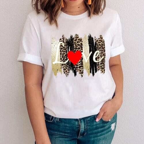 Women Graphic Leopard Love Clothing Valentine Printing Casual 90s Clothes Lady Tees Print Tops Clothing Female Tshirt T-Shirt