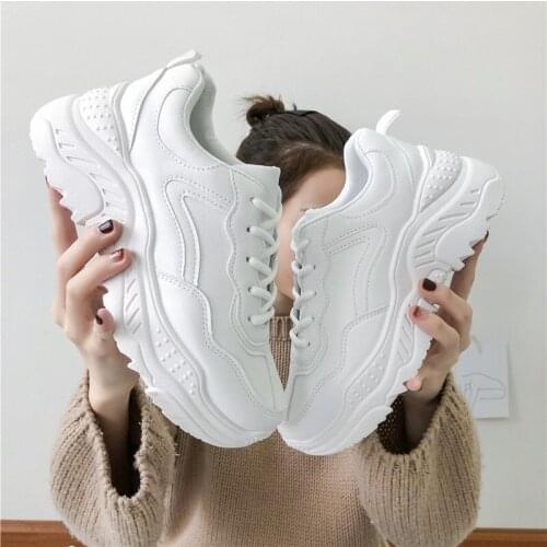 White Women Shoes New Chunky Sneakers for Women Lace-Up White Vulcanize Shoes Casual Fashion Dad Shoes Platform Sneakers Basket2