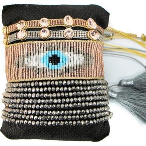 BLUESTAR Femme Bracelet MIYUKI Bracelet Turkish Eye Pulseras Mujer Moda Handmade Crystal Tassel Jewelry